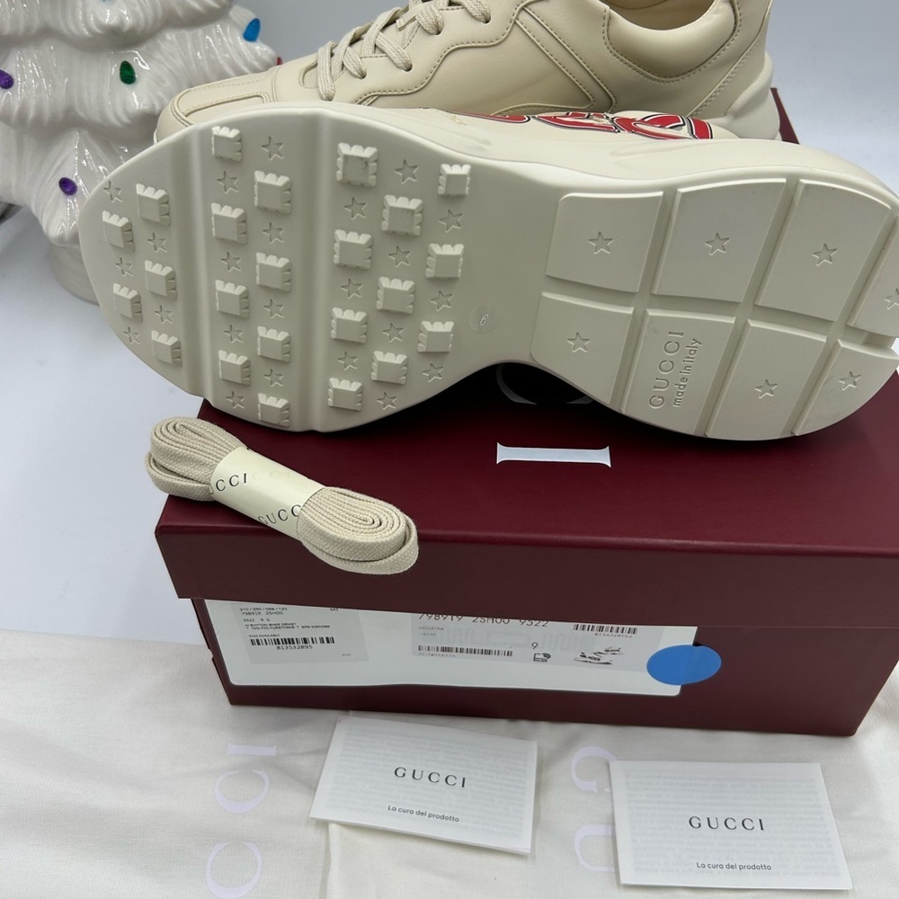 Men's Gucci, Rython leather sneaker with logo print size 9, made in Italy - Picture 8 of 12